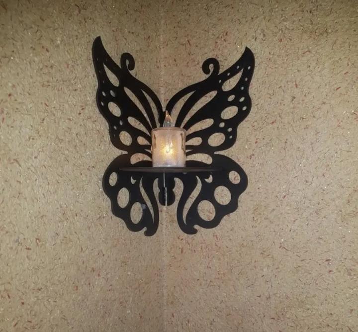 Creative 90-Degree Corner Butterfly Floating Shelf – Romantic Crystal & Tea-Light Stand