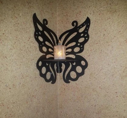 Creative 90-Degree Corner Butterfly Floating Shelf – Romantic Crystal & Tea-Light Stand