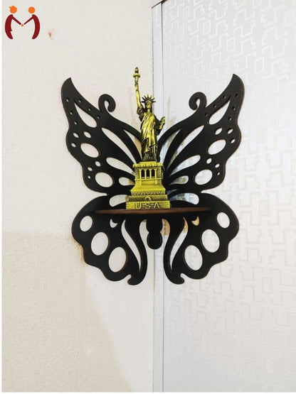 Creative 90-Degree Corner Butterfly Floating Shelf – Romantic Crystal & Tea-Light Stand
