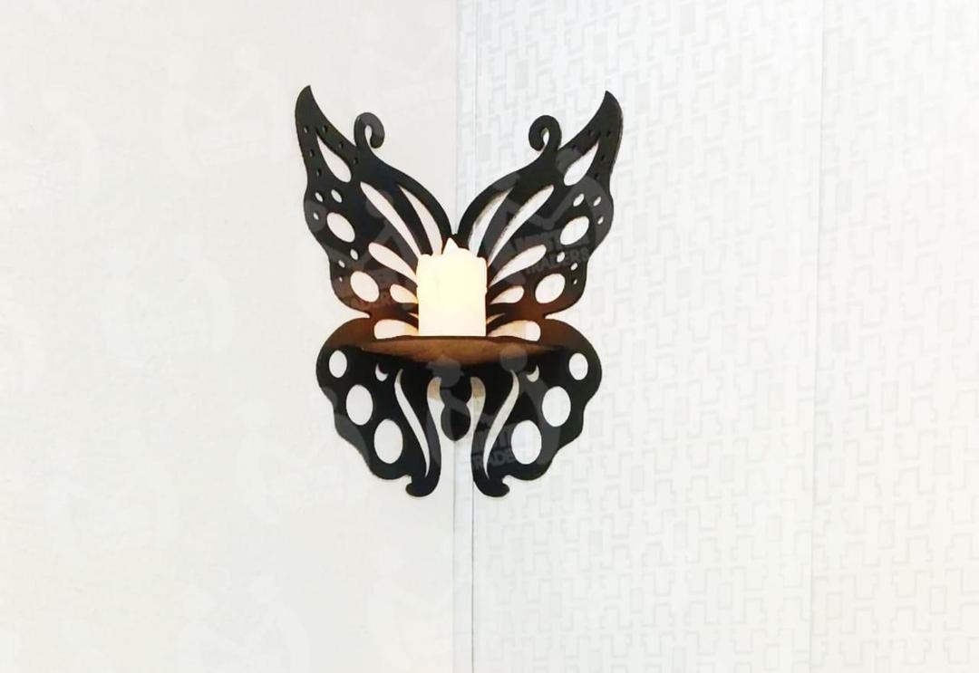 Creative 90-Degree Corner Butterfly Floating Shelf – Romantic Crystal & Tea-Light Stand