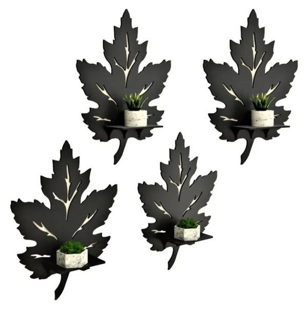 Luxury Chinar Leaf Floating Shelf Set – 4-Piece Geometric Botanical Wall DecorBuy 4-Piece 3D Maple Leaf Wall Mounted Floating Shelves Online