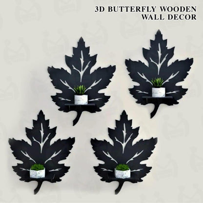 Luxury Chinar Leaf Floating Shelf Set – 4-Piece Geometric Botanical Wall DecorBuy 4-Piece 3D Maple Leaf Wall Mounted Floating Shelves Online