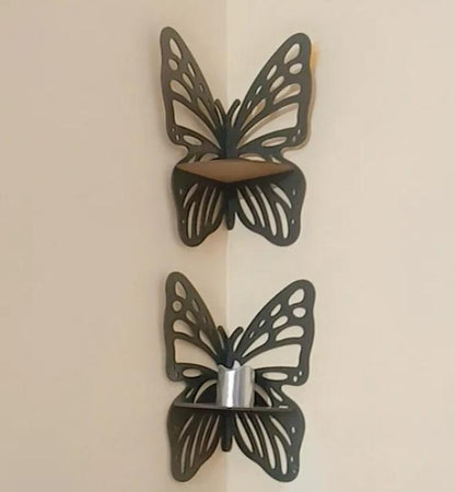 Mega Pack of 5 Butterfly Corner Wall Shelves | 3D Wooden Tiered Candle Holder Set
