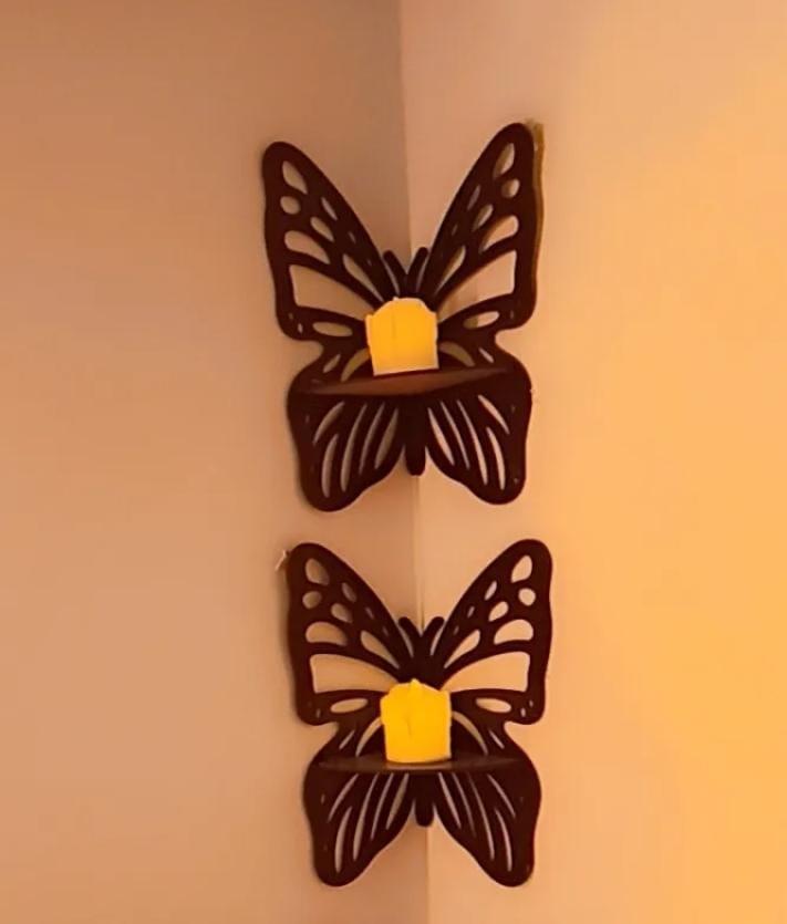 Mega Pack of 5 Butterfly Corner Wall Shelves | 3D Wooden Tiered Candle Holder Set