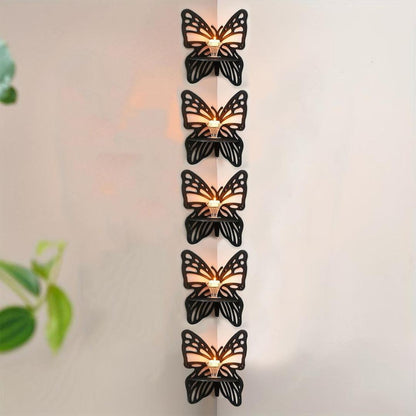 Mega Pack of 5 Butterfly Corner Wall Shelves | 3D Wooden Tiered Candle Holder Set