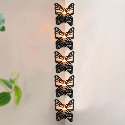 Mega Pack of 5 Butterfly Corner Wall Shelves | 3D Wooden Tiered Candle Holder Set