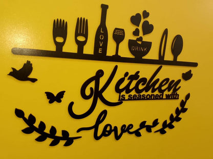 Creative Wooden Kitchen Sign Collage with Leaf & Bird Accents – Elite Cooking Area Wall Framing