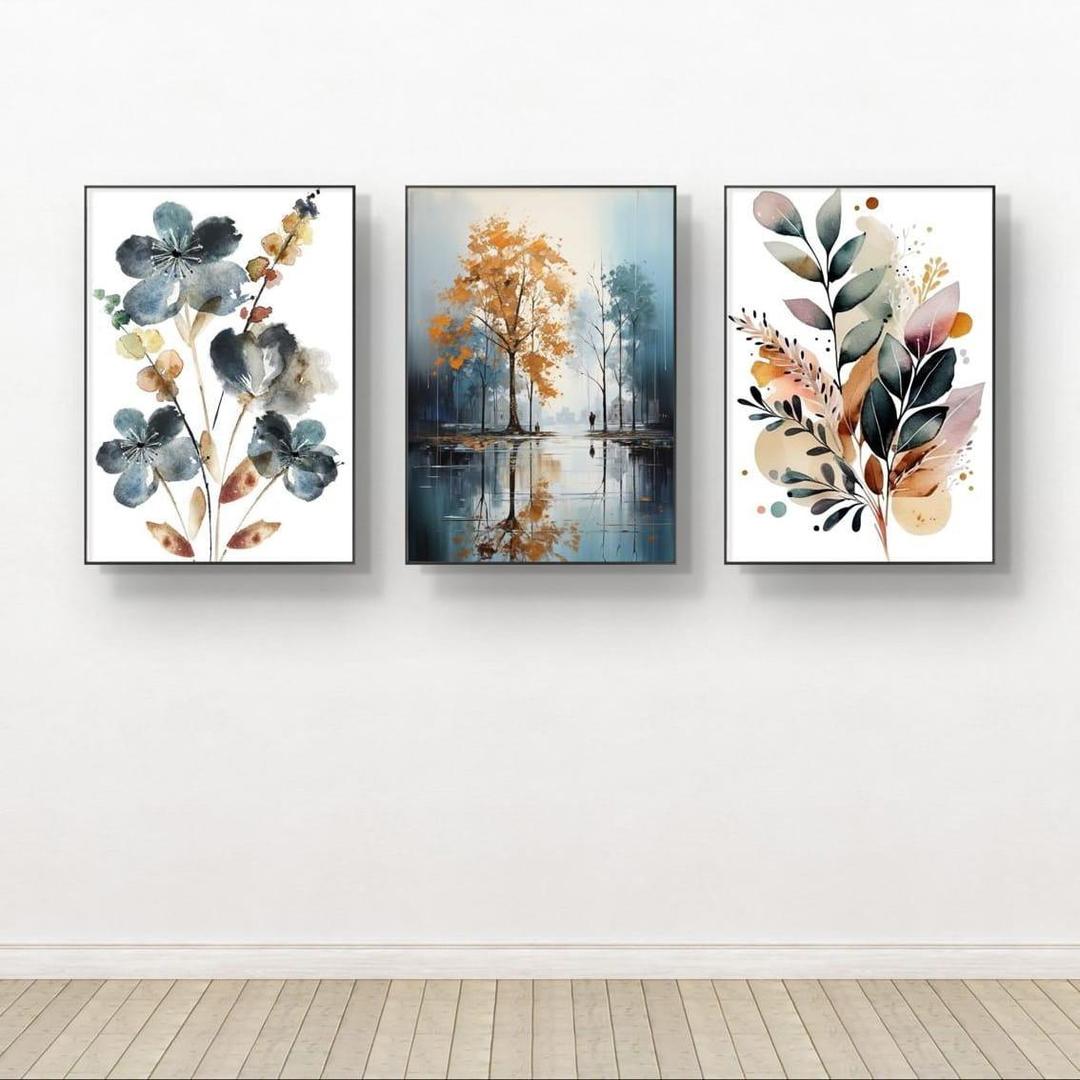 Premium 3-Piece Watercolor Nature Canvas Set | Modern Floral & Landscape Wall Art