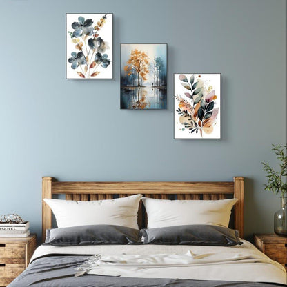 Premium 3-Piece Watercolor Nature Canvas Set | Modern Floral & Landscape Wall Art