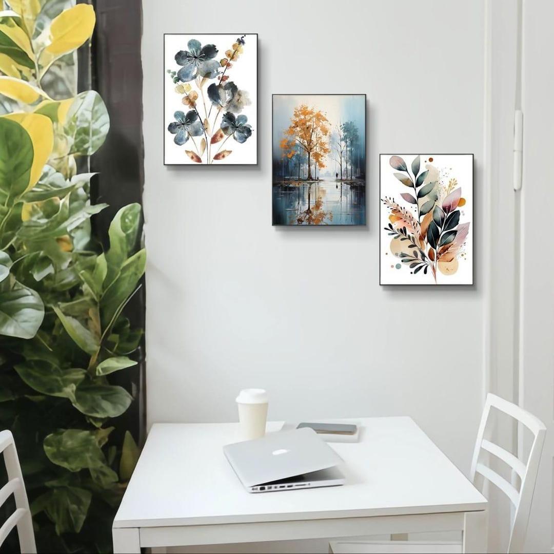 Premium 3-Piece Watercolor Nature Canvas Set | Modern Floral & Landscape Wall Art