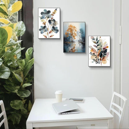 Premium 3-Piece Watercolor Nature Canvas Set | Modern Floral & Landscape Wall Art