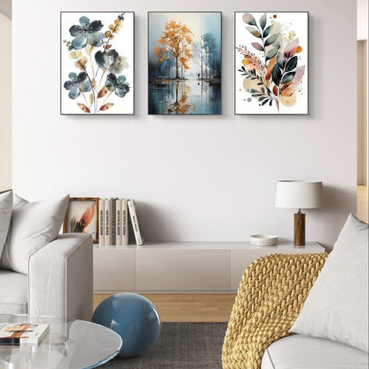 Premium 3-Piece Watercolor Nature Canvas Set | Modern Floral & Landscape Wall Art