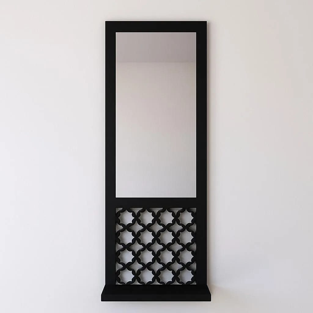 Luxury 3-Piece Vertical Wooden Wall Mirror Set | Geometric Jaali Work Accent Mirrors