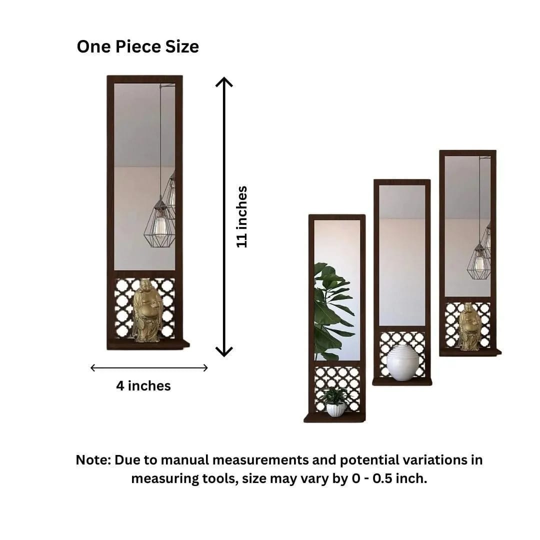Luxury 3-Piece Vertical Wooden Wall Mirror Set | Geometric Jaali Work Accent Mirrors