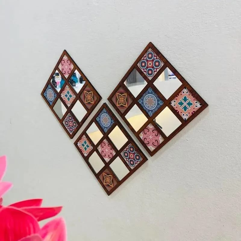 Premium 3-Piece Geometric Decorative Wall Mirror Set | Bohemian Moroccan Wall Art