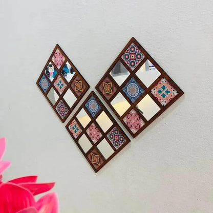 Premium 3-Piece Geometric Decorative Wall Mirror Set | Bohemian Moroccan Wall Art