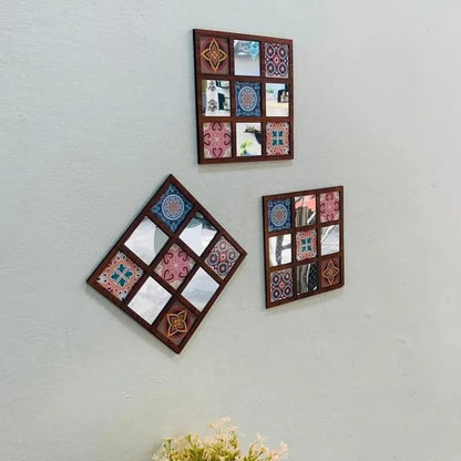 Premium 3-Piece Geometric Decorative Wall Mirror Set | Bohemian Moroccan Wall Art