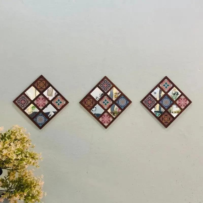 Premium 3-Piece Geometric Decorative Wall Mirror Set | Bohemian Moroccan Wall Art