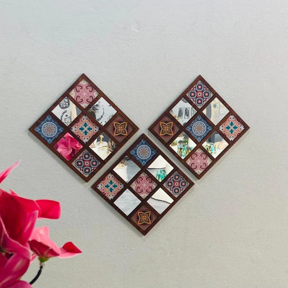 Premium 3-Piece Geometric Decorative Wall Mirror Set | Bohemian Moroccan Wall Art