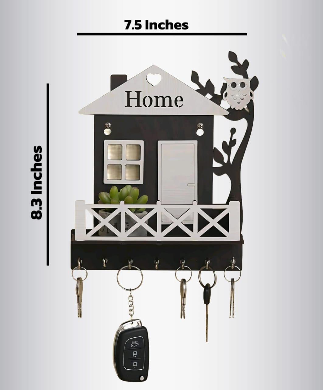 HOME" Wall Mounted Key Rack with Pocket Shelf – Decorative Owl Tree Branch Entryway Organizer