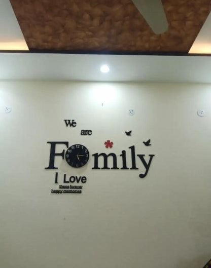 3D Acrylic Family Wall Clock | "We are Family" DIY Wall Art Sticker Clock