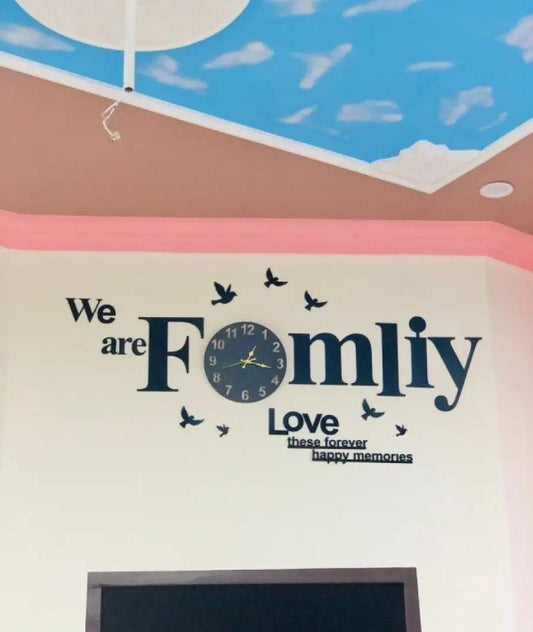 3D Acrylic Family Wall Clock | "We are Family" DIY Wall Art Sticker Clock