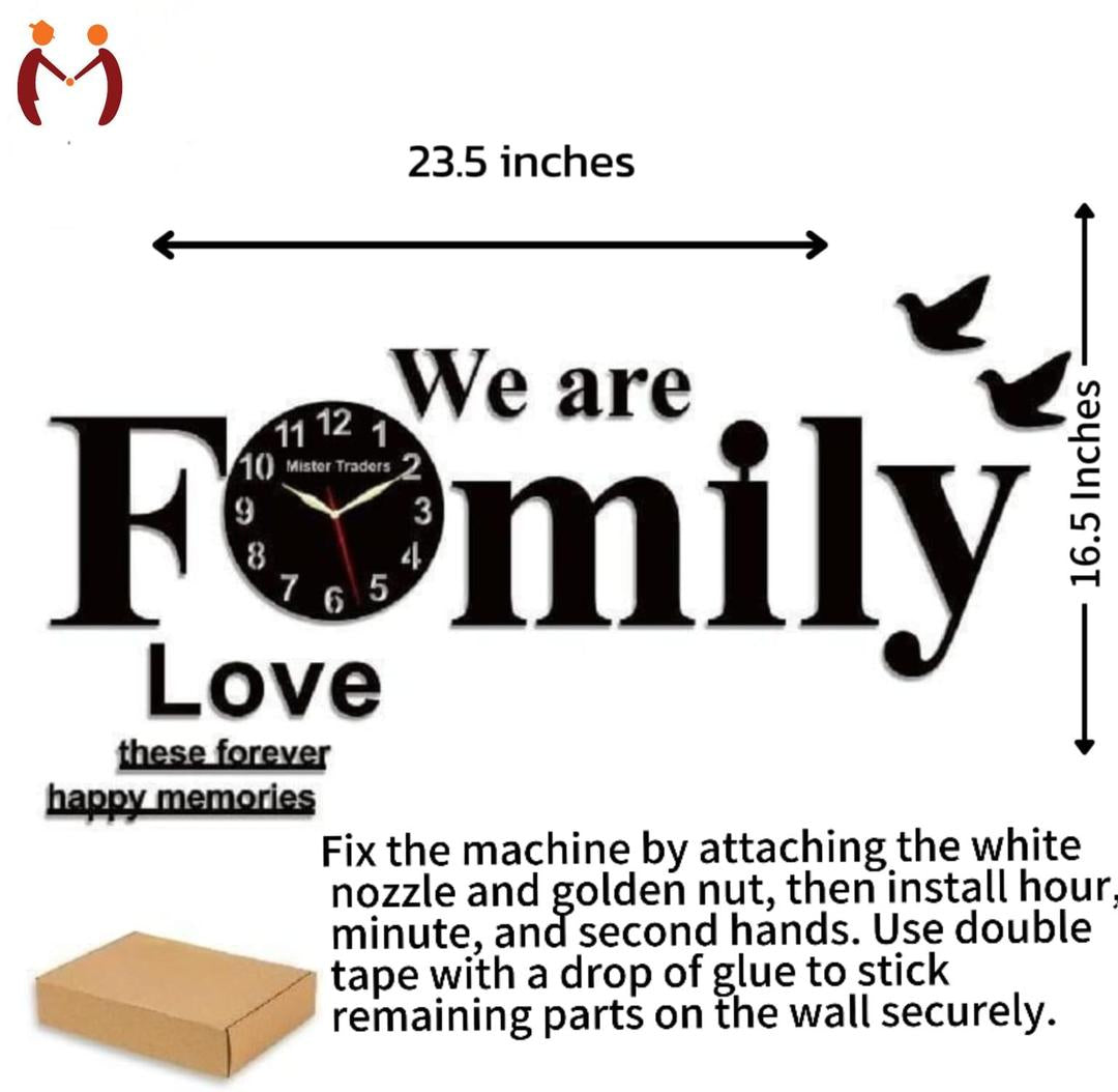 3D Acrylic Family Wall Clock | "We are Family" DIY Wall Art Sticker Clock