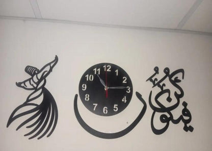 Premium 3D Islamic Wooden Wall Clock | "Kun Faya Kun" Arabic Calligraphy Wall Art