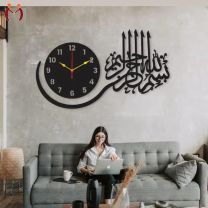 Bismillah Islamic Wall Clock – Modern 3D Acrylic Calligraphy Home Decor