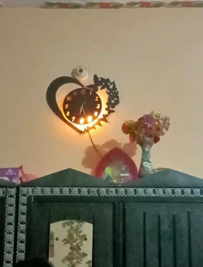 Butterfly Heart LED Wall Clock – Modern Silent Decorative Wall Clock with Warm LED Backlight